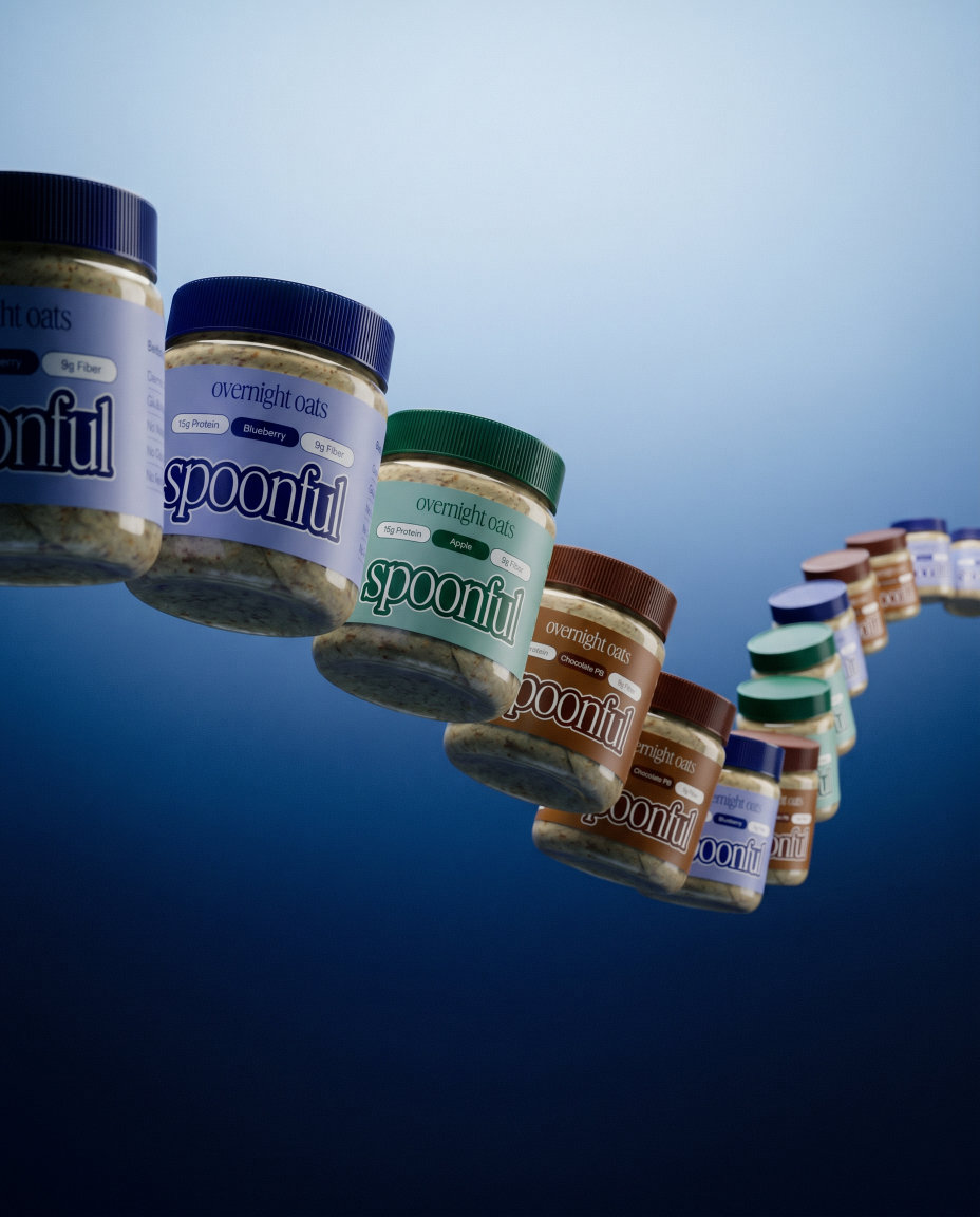 Spoonful jars floating on blue